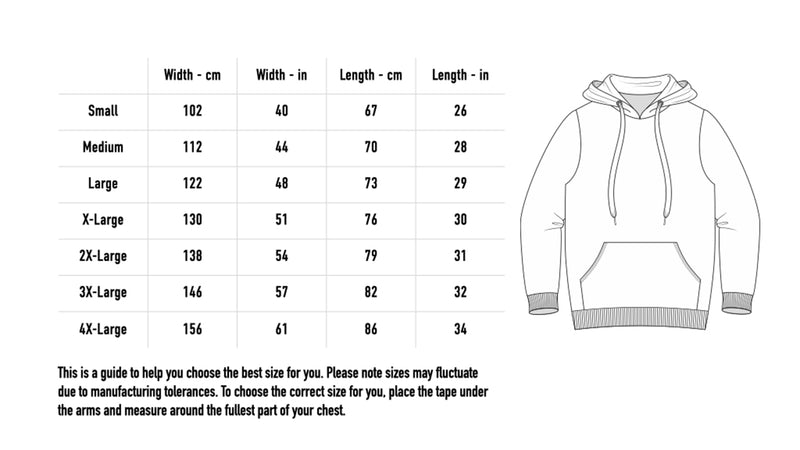 Size chart for Hoodie Schwarz